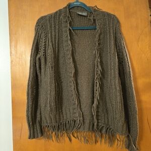 Wooden Ships Brown Fringe Open Cardigan Sweater Mohair Blend Size XS/S